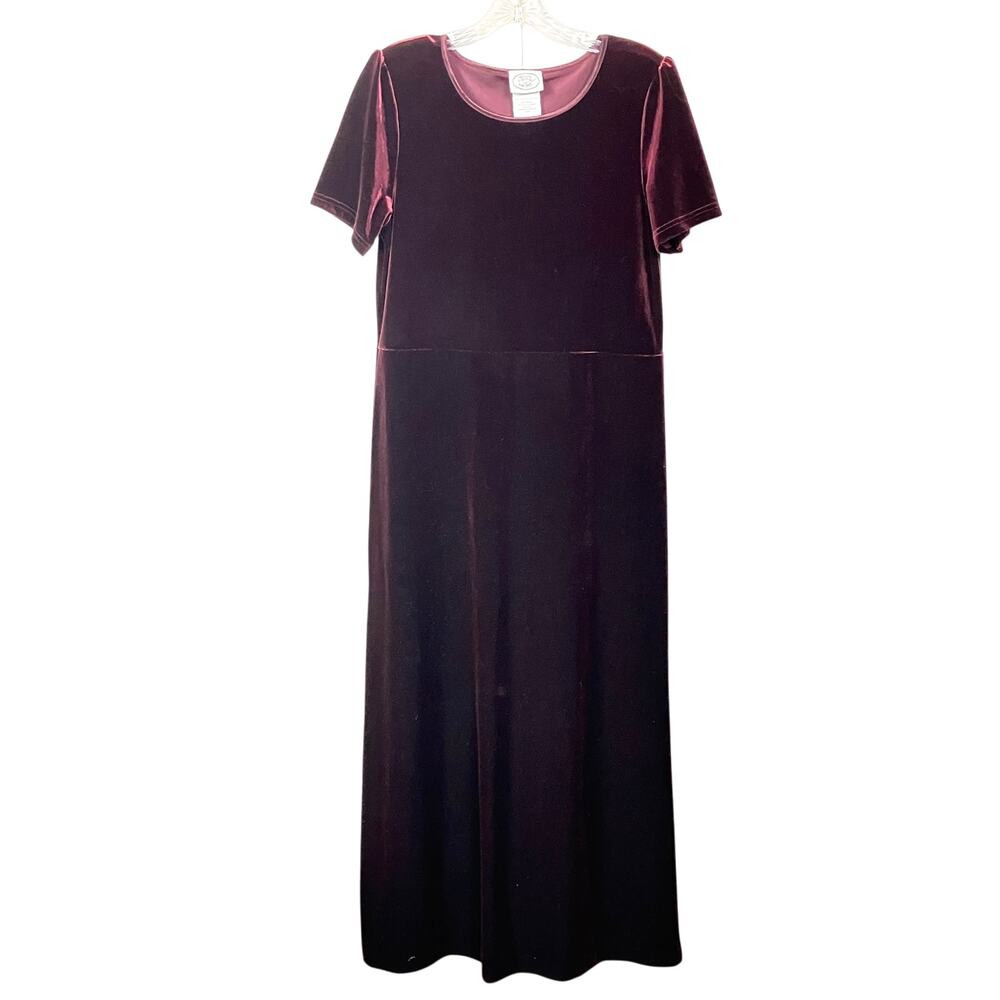Laura Ashley Dress M Velvet Velour Maroon Long Short Sleeves Romantic Cocktail